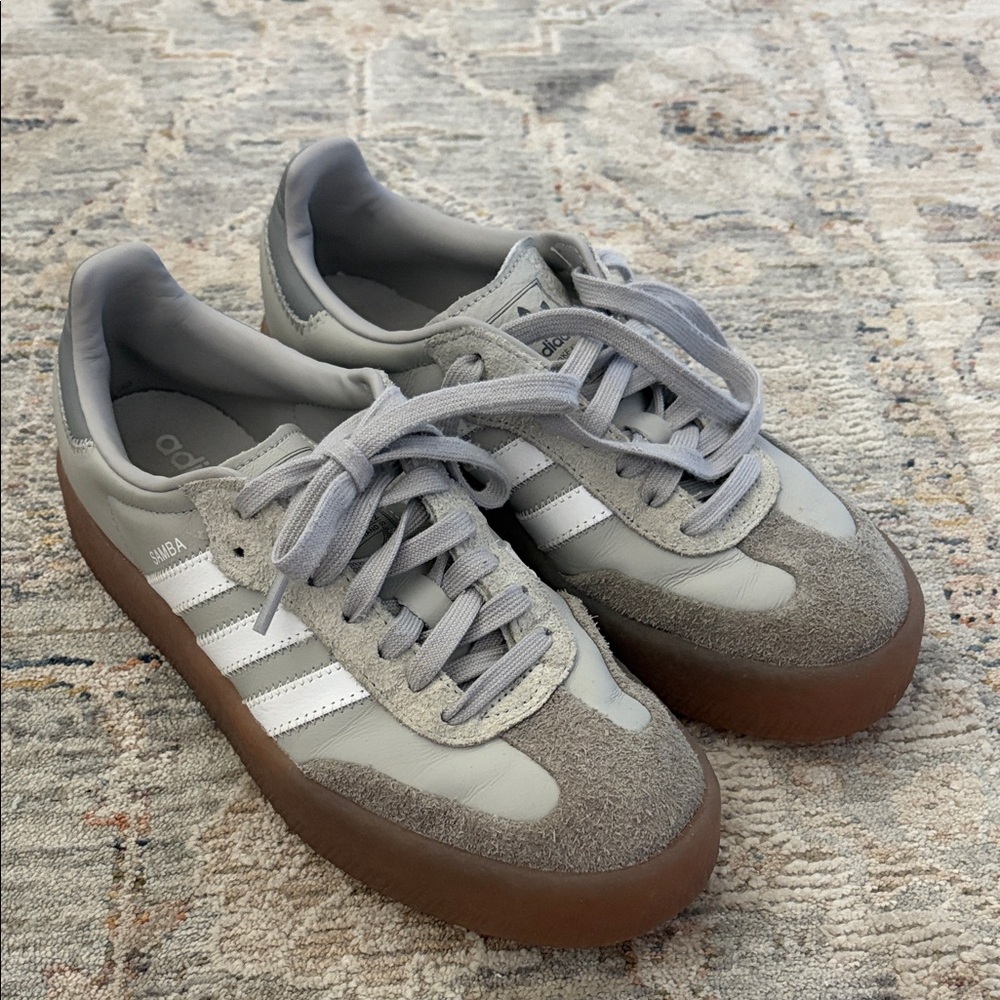 Adidas Gray and White Sneakers with Brown Soles